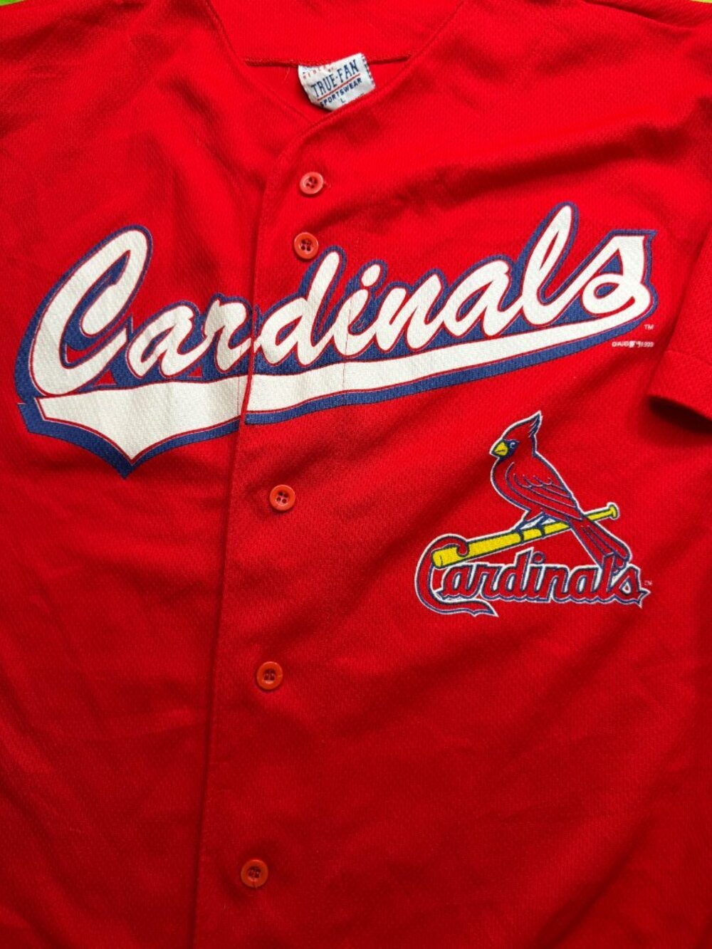 Cardinals McGwire #25 Jersey True Fan Sz L Vtg 1999 MLB Red - Picture 5 of 8